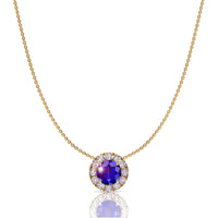 Isabelle round sapphire and round diamonds pendant 1.50 carat Isabelle round sapphire and round diamonds necklace DCGEMMES A SI 18 carat Yellow Gold