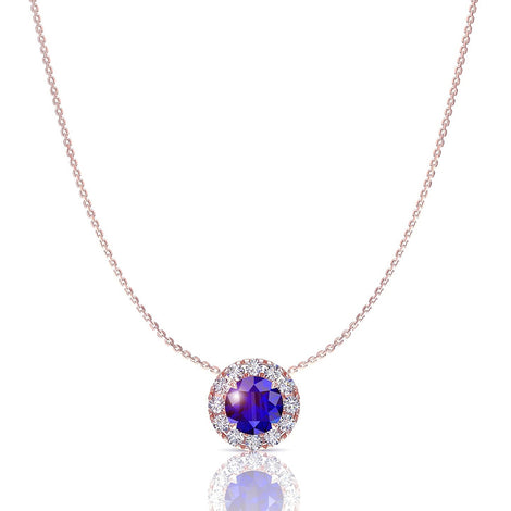 Isabelle round sapphire and round diamonds pendant 1.50 carat Isabelle round sapphire and round diamonds necklace DCGEMMES A SI 18 carat pink gold