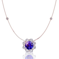 VictoriaS round sapphire and round diamonds pendant 1.50 carat VictoriaS round sapphire and round diamonds necklace DCGEMMES A SI 18 carat Rose Gold