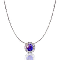 Isabelle round sapphire and round diamonds pendant 1.60 carat Isabelle round sapphire and round diamonds necklace DCGEMMES A SI 18 carat White Gold
