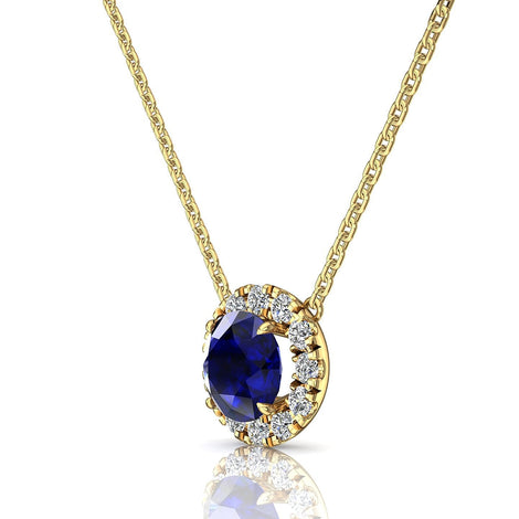 1.60 carat Isabelle round sapphire and round diamonds pendant Isabelle round sapphire and round diamonds necklace DCGEMMES