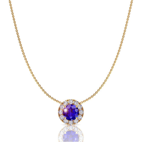 Isabelle round sapphire and round diamonds pendant 1.60 carat Isabelle round sapphire and round diamonds necklace DCGEMMES A SI 18 carat Yellow Gold