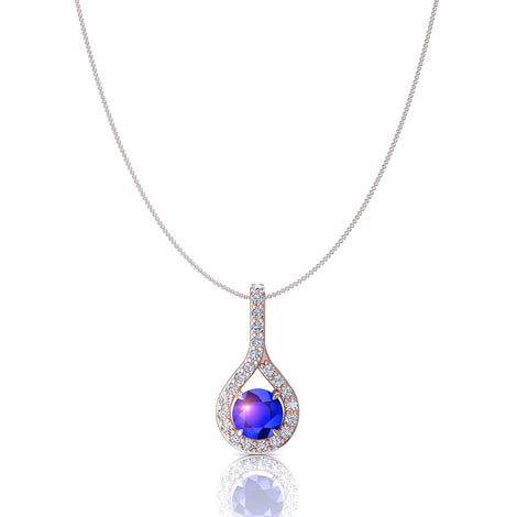 Round sapphire and round diamonds pendant 1.70 carat Irma Irma round sapphire and round diamonds pendant DCGEMMES A SI 18 carat Rose Gold