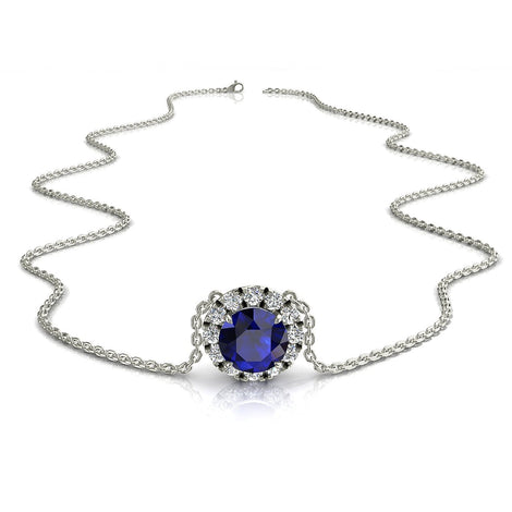 1.70 carat Isabelle round sapphire and round diamonds pendant Isabelle round sapphire and round diamonds necklace DCGEMMES