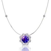 VictoriaS round sapphire and round diamonds pendant 2.00 carat VictoriaS round sapphire and round diamonds necklace DCGEMMES A SI 18 carat White Gold