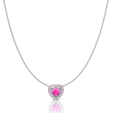 Pendente tondo in zaffiro rosa e diamanti tondi 0.35 carati Giulia cuore A/SI/Oro Bianco 18K
