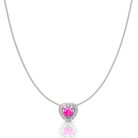 Giulia heart round pink sapphire and round diamonds 0.35 carat pendant Giulia heart round pink sapphire and round diamonds necklace DCGEMMES A SI 18K White Gold