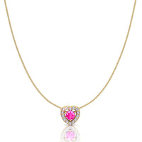 Giulia heart round pink sapphire and round diamonds pendant 0.35 carat Giulia heart round pink sapphire and round diamonds necklace DCGEMMES A SI 18K Yellow Gold