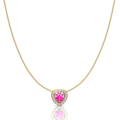 Pendente tondo zaffiro rosa e diamanti tondi 0.35 carati Giulia cuore A/SI/Oro giallo 18k
