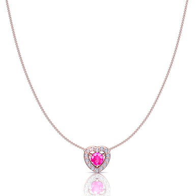 Ciondolo cuore Giulia tondo con zaffiro rosa e diamanti tondi da 0.35 carati