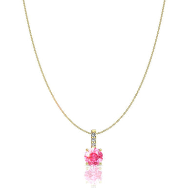 Ciondolo zaffiro rosa tondo e diamanti tondi 0.35 carati Josephine A/SI/Oro giallo 18 carati