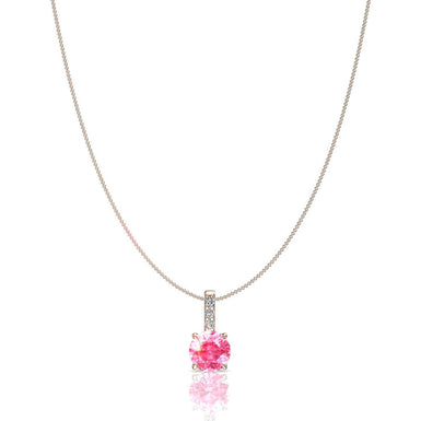 Pendente con zaffiro rosa rotondo da 0.35 carati e diamante rotondo Josephine A / SI / oro rosa 18 carati