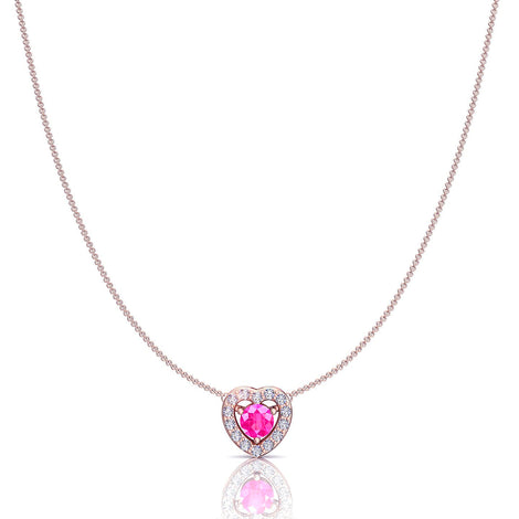 Giulia heart round pink sapphire and round diamonds pendant 0.45 carat Giulia heart round pink sapphire and round diamonds necklace DCGEMMES A SI 18K Rose Gold