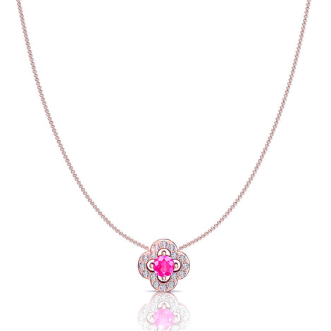 Giulia clover round pink sapphire and round diamonds 0.45 carat pendant Giulia clover round pink sapphire and round diamonds necklace DCGEMMES A SI 18K Rose Gold