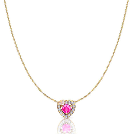 Giulia heart round pink sapphire and round diamonds pendant 0.85 carat Giulia heart round pink sapphire and round diamonds necklace DCGEMMES A SI 18K Yellow Gold