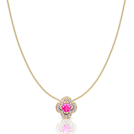 Giulia clover round pink sapphire and round diamonds 1.35 carat pendant Giulia clover round pink sapphire and round diamonds necklace DCGEMMES A SI 18K Yellow Gold