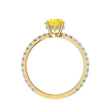 Bague Valentine solitaire saphir jaune ovale et diamants ronds 1.00 carat A / SI / Or Jaune 18 carats